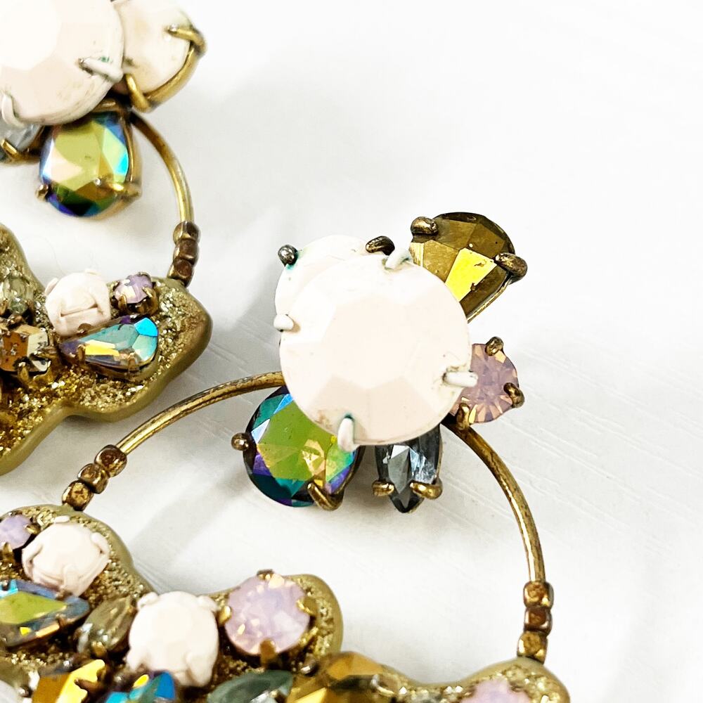J. Crew Pink & Aurora Borealis Leather Back Hoop Earrings - Picture 3 of 9